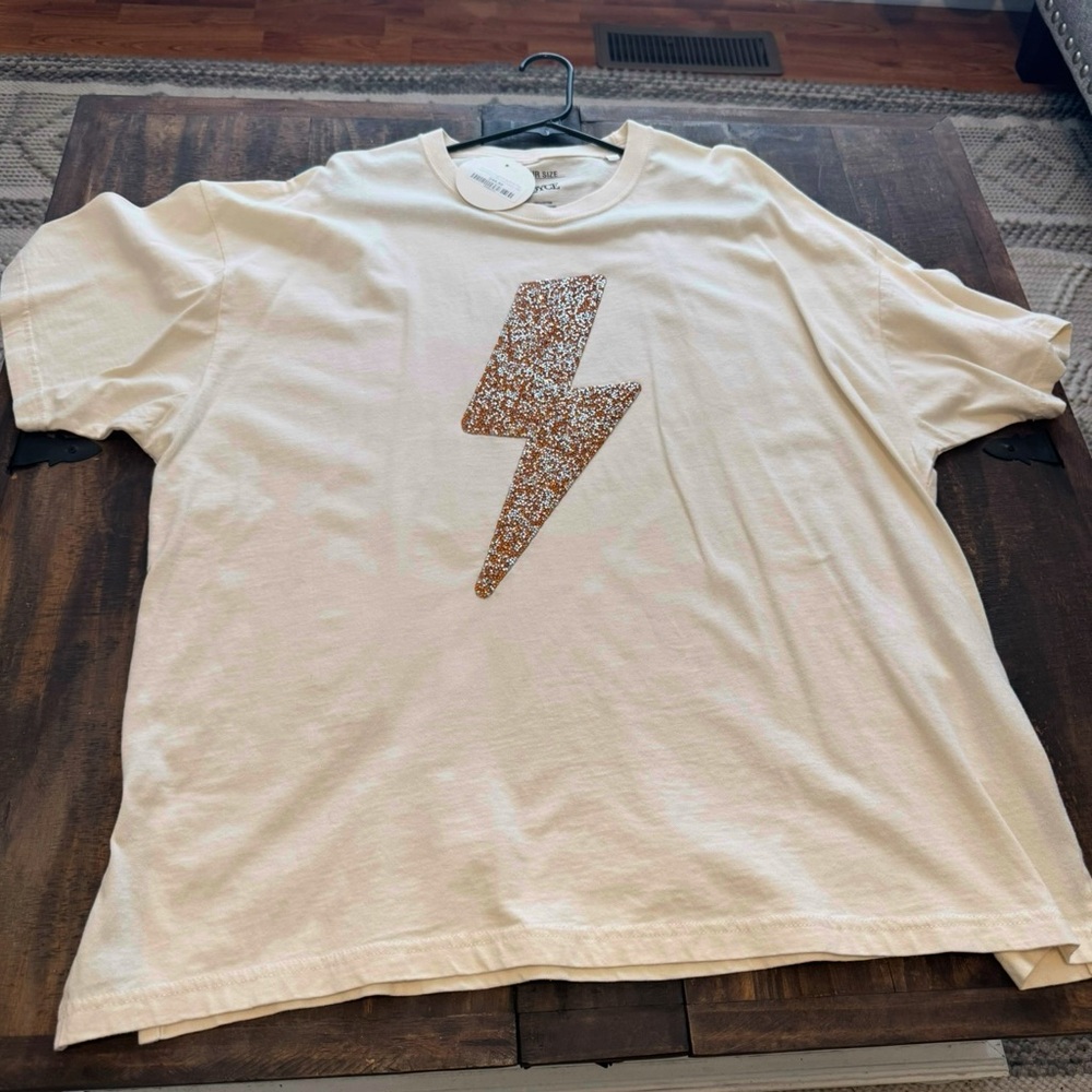 Cream T-Shirt dress with Glitter Lightning Bolt